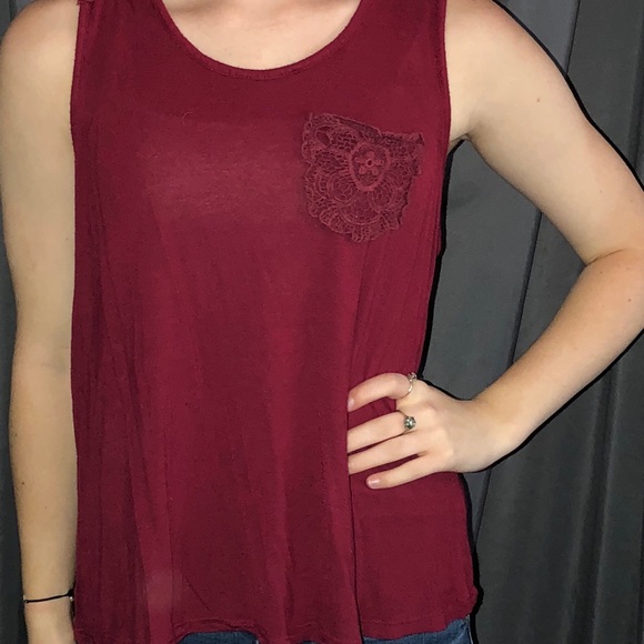 Maroon Tank with Lace Back - Picture 1 of 2